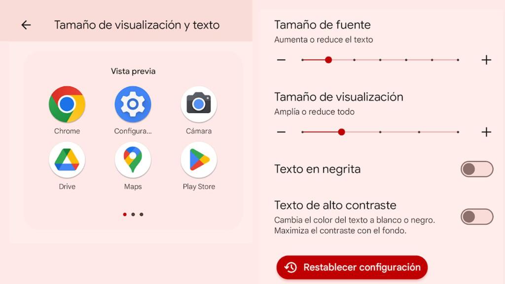 Tamaño de visualización y texto