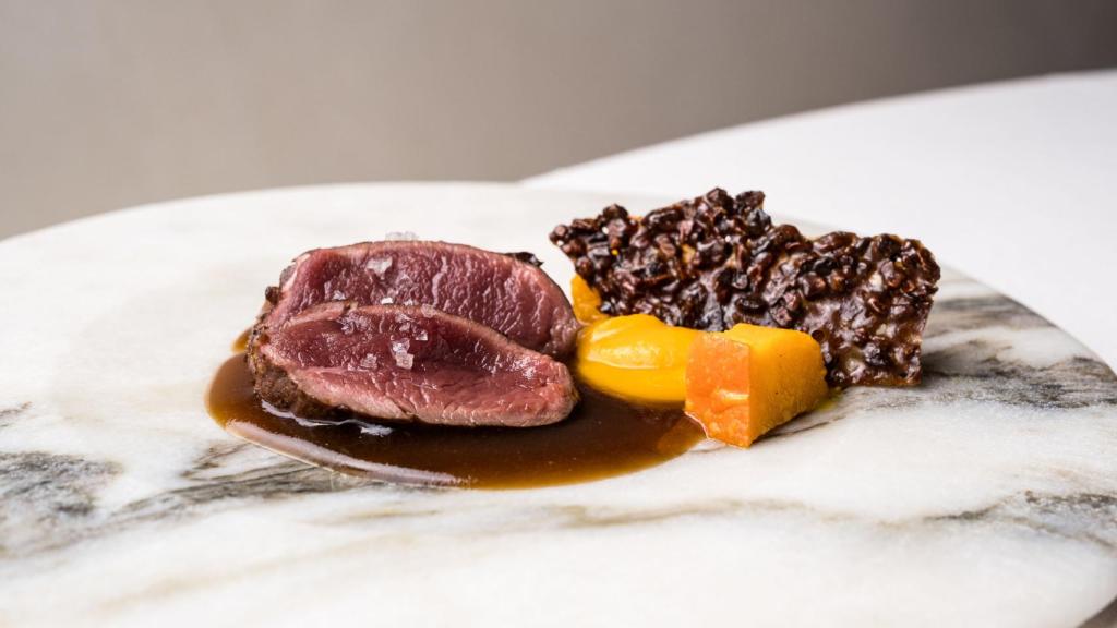 Lomo de gamo a la brasa con calabaza potimarrón en texturas y crujiente de haba de cacao (2)
