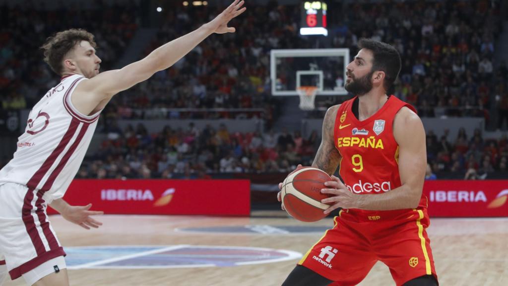 Ricky Rubio, en el partido de su vuelta con España.