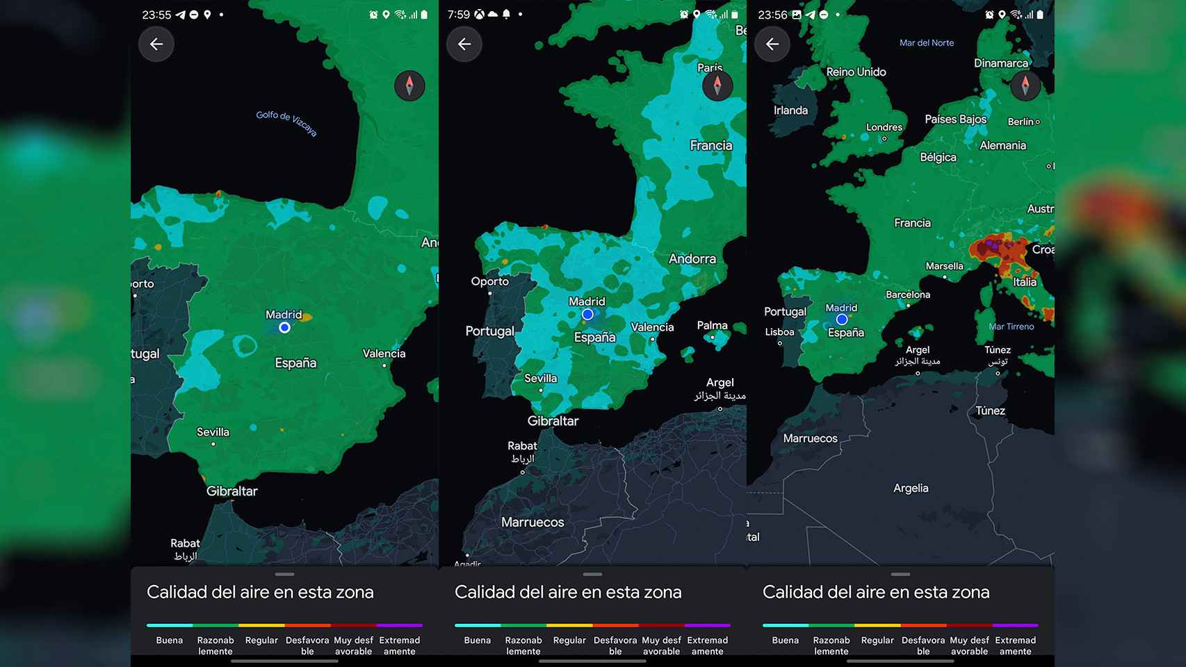 La capa de calidad de aire en Google Maps en España