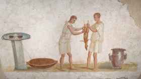 Fresco del siglo I-II d.C. que representa la preparación de un animal. Se conserva en el Getty Center.