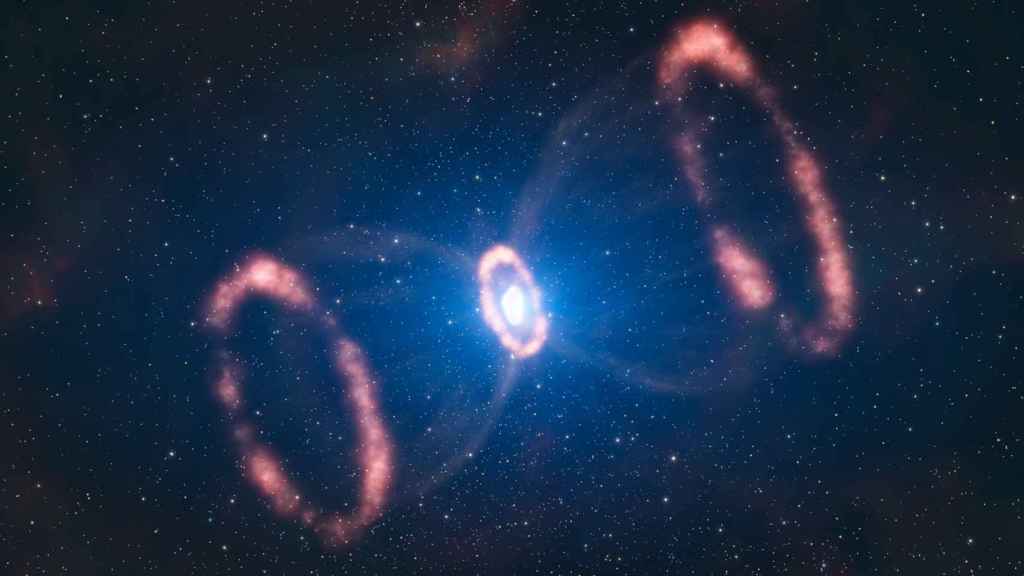 Impresión artística del material que rodea la Supernova 1987A