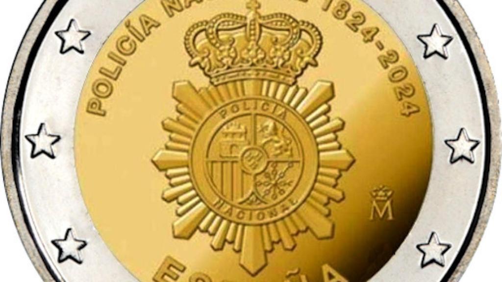 Moneda de dos euros que conmemora el aniversario de la Policía Nacional.