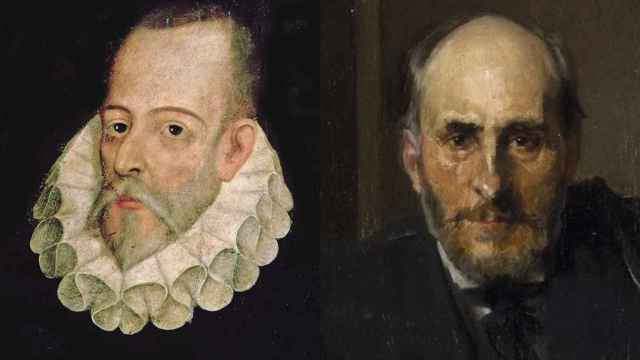 Cervantes y Ramón y Cajal, retratados por Juan de Jáuregui y Joaquín Sorolla, respectivamente