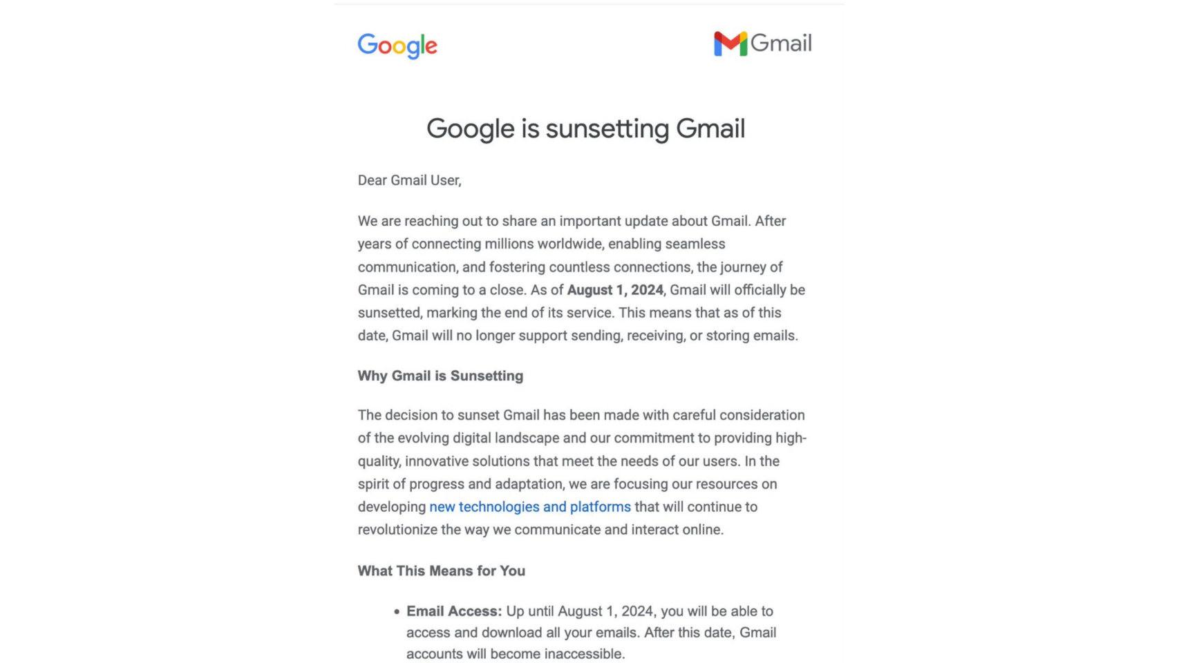 El mensaje falso que anuncia el cierre de Gmail