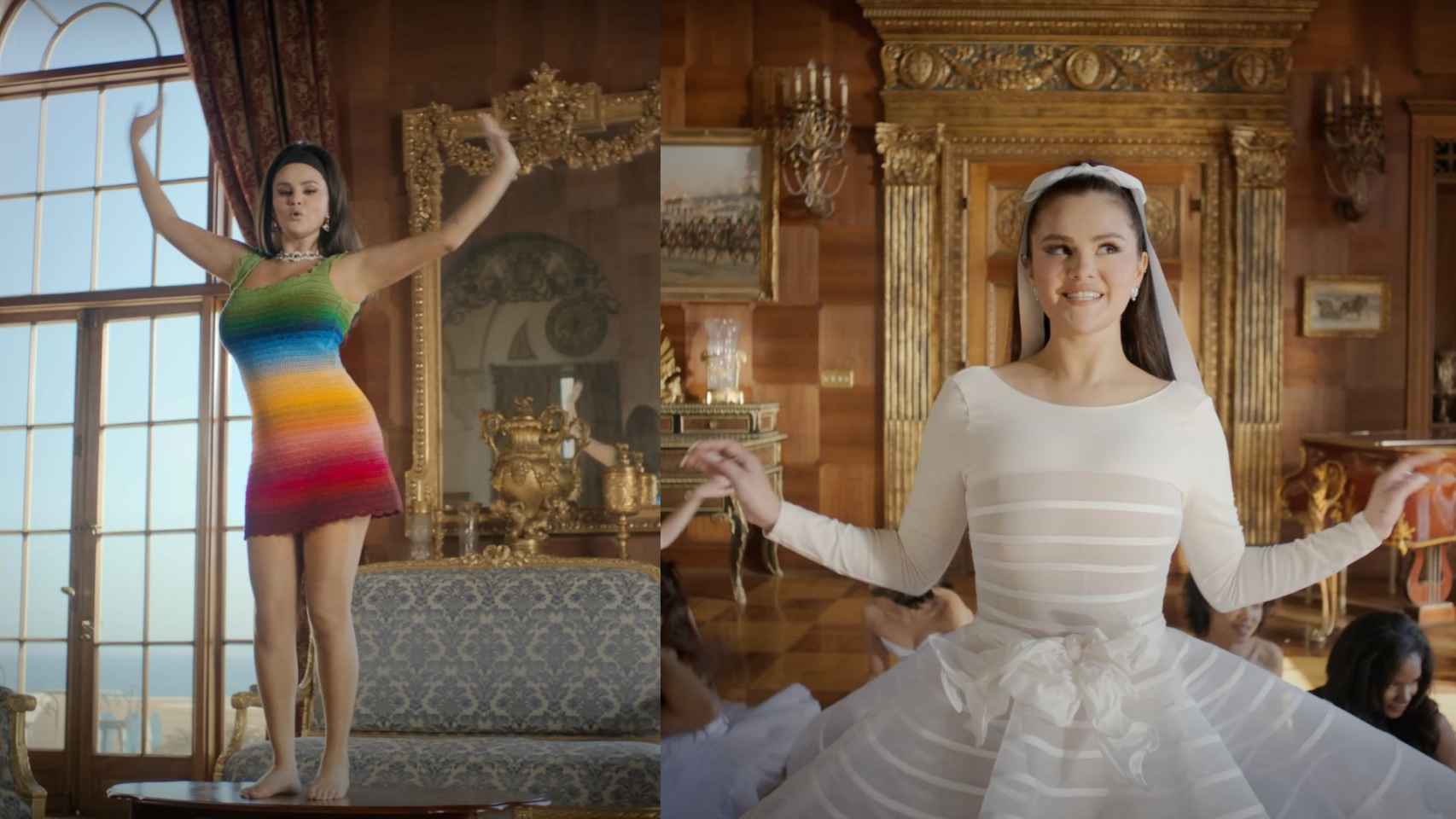 Dos looks de 'Love On', el nuevo single de Selena Gómez.