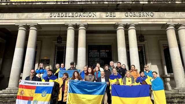 Bandera ucraniana en Pontevedra.