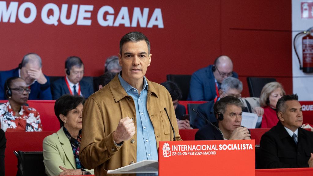 Pedro Sánchez durante su intervención en la Internacional Socialista