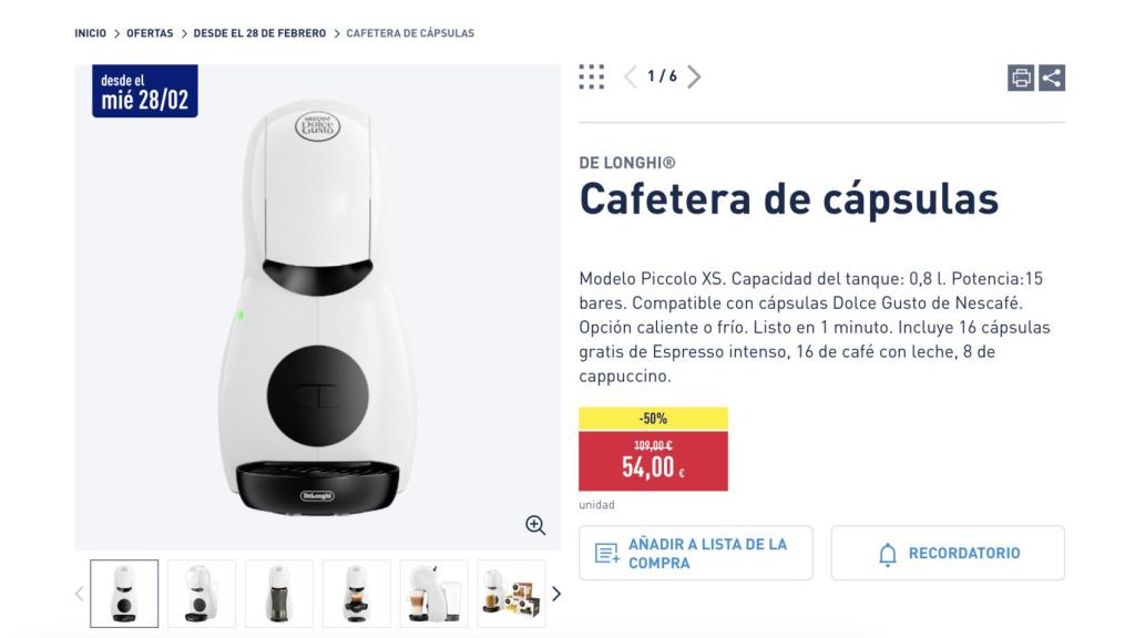 Cafetera de cápsulas.