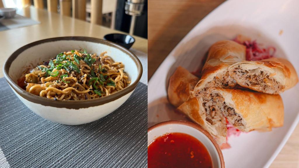 Platos de tallarines y sushi del restaurante Aisushi de Granada.