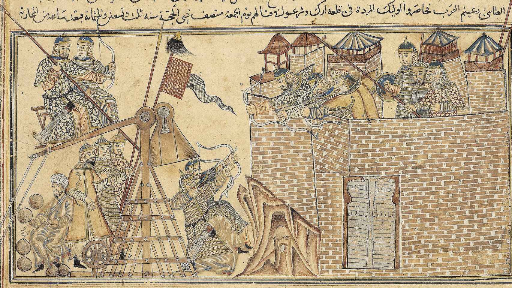 Miniatura islámica que muestra un asedio mongol en el siglo XIV.