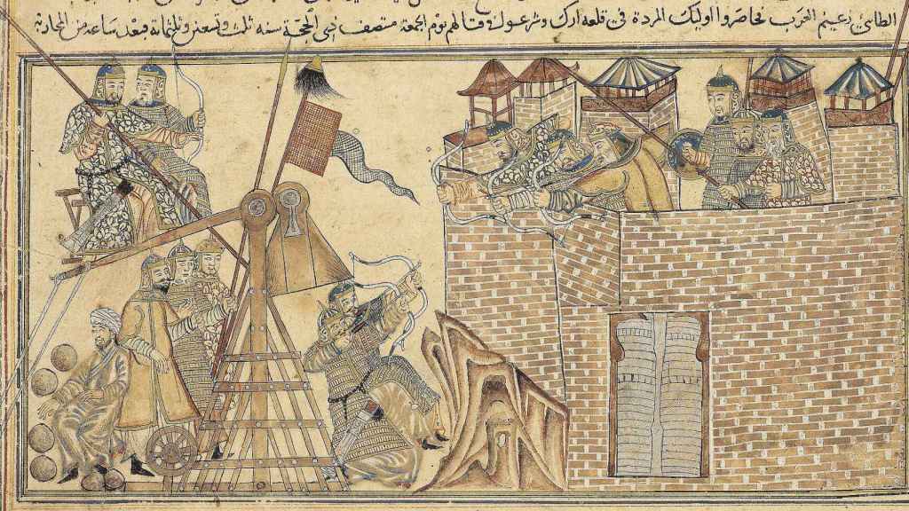 Miniatura islámica que muestra un asedio mongol en el siglo XIV.