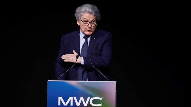 El Comisario de Mercado Interior de la UE, Thierry Breton, durante su discurso en el Mobile World Congress.