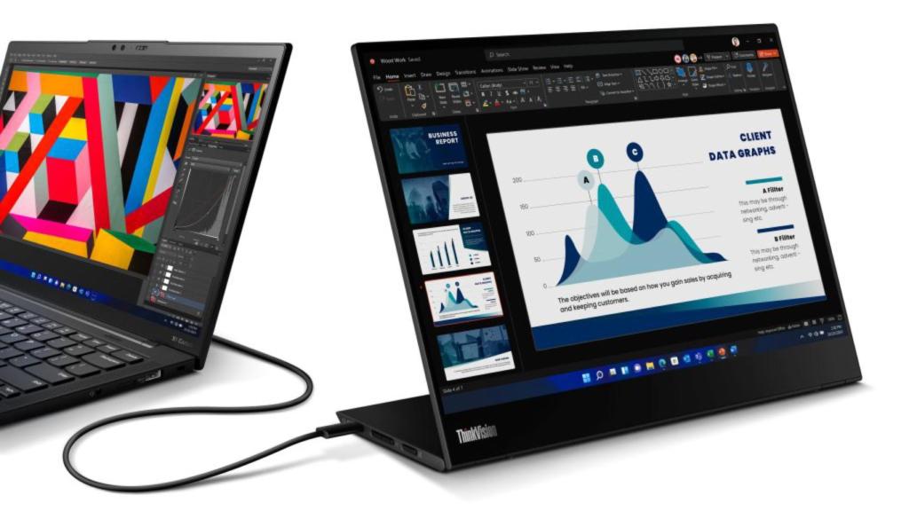 El monitor portátil ThinkVision M14t Gen 2 (dcha).