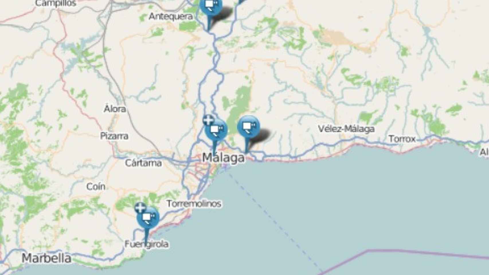 Mapa de la DGT correspondiente a Málaga.