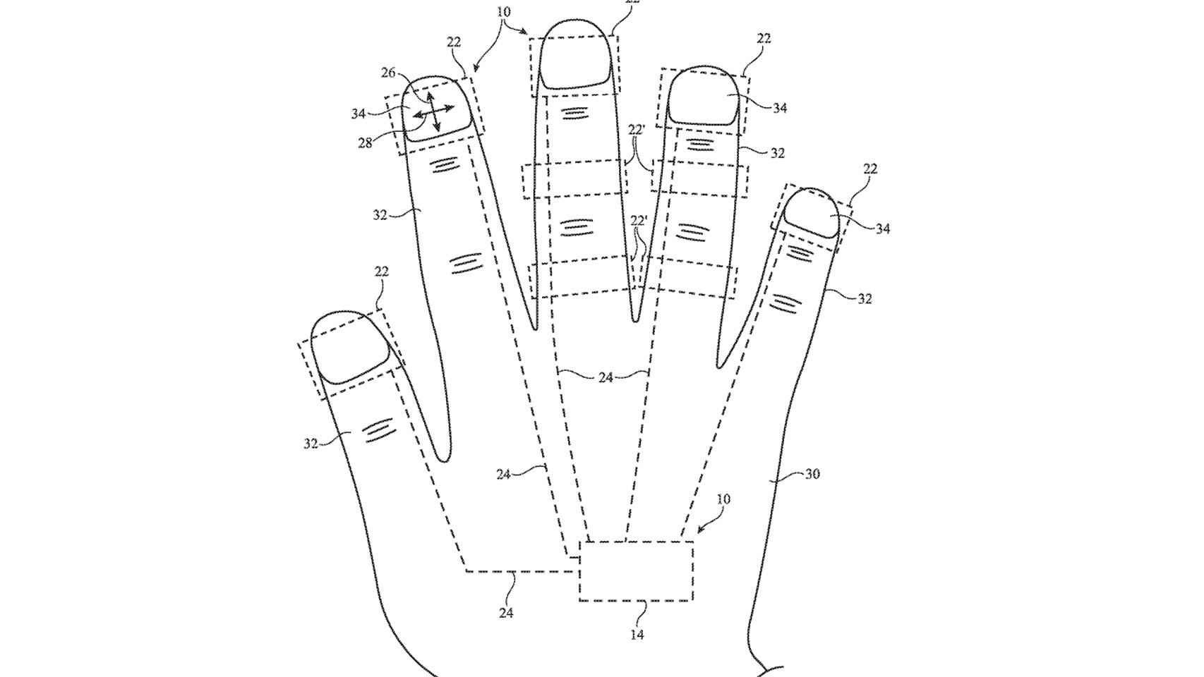 Figura representativa dentro de la patente de Apple que muestra una mano con los anillos.