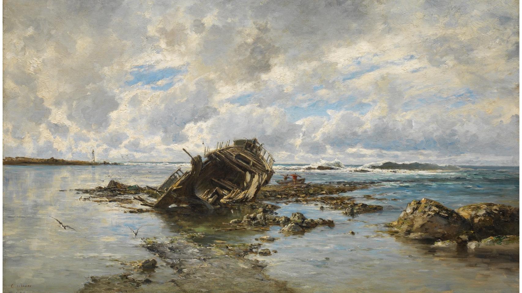 Un barco naufragado, obra de Carlos de Haes. 1883