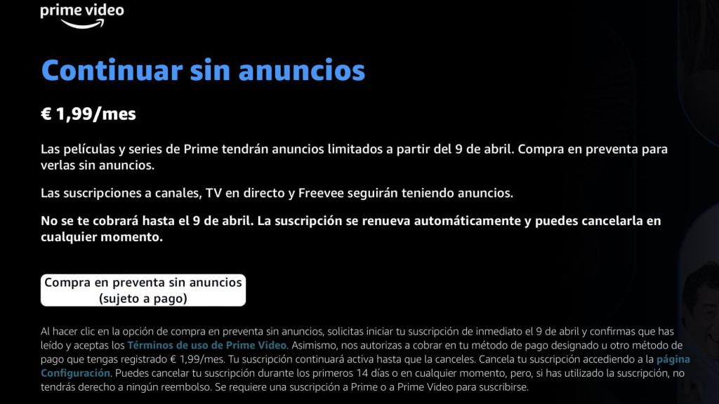 Prime Video sin anuncios