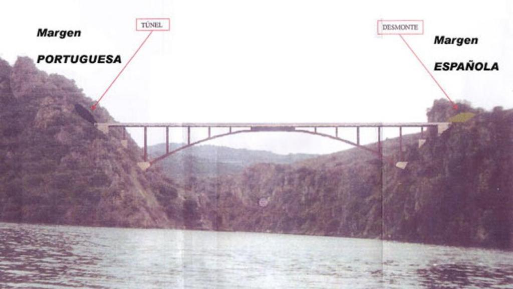 Diseño del puente que uniría Masueco con Ventozelo (Portugal), salvando el río Duero