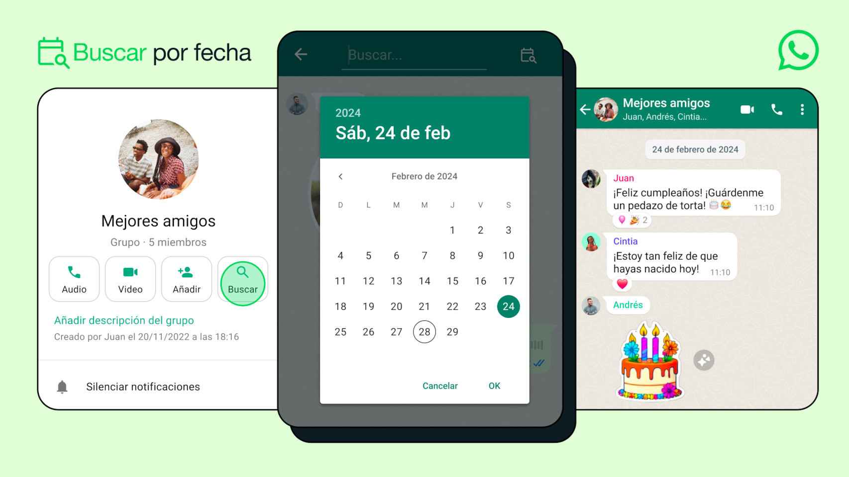 Función de WhatsApp para buscar mensajes en fechas