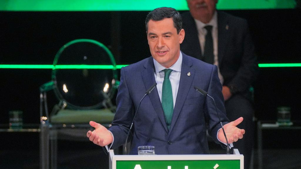 Juanma Moreno, presidente de la Junta, en el acto del 28F.