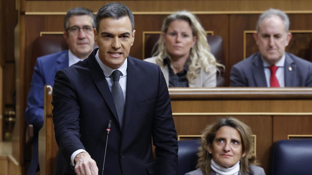 El presidente del Gobierno, Pedro Sánchez, este miércoles en la sesión de control celebrada en el Congreso.