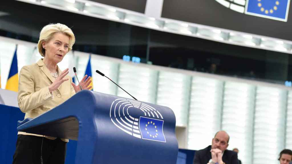 La presidenta Ursula von der Leyen, durante su discurso de este miércoles en la Eurocámara