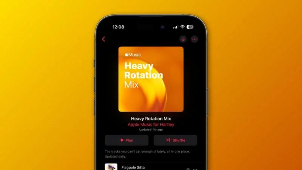 La función Heavy Rotation Mix en un iPhone.