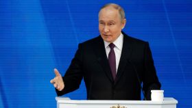 Vladimir Putin durante su discurso sobre el estado de la nación este jueves en Moscú.