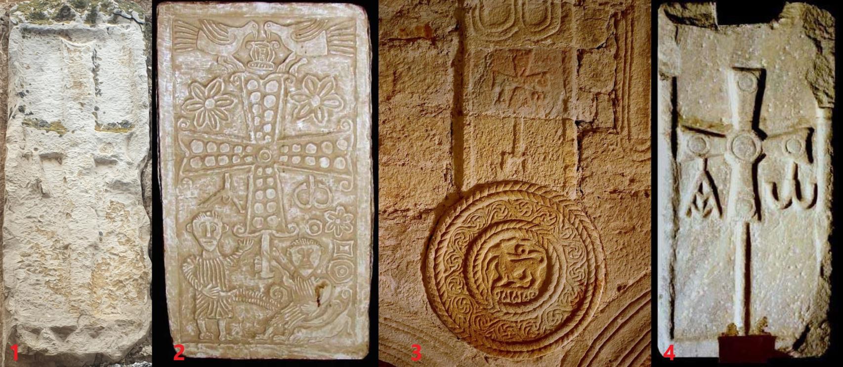 Cruces de Casarrubios del Monte (1), Narbona (2), Santa María del Naranco (3) y Monasterio de San Pelayo (4).