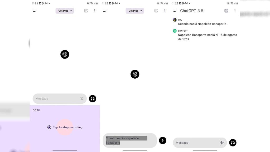 Imagen del uso del modo voz a texto desde el widget de ChatGPT en un móvil Android