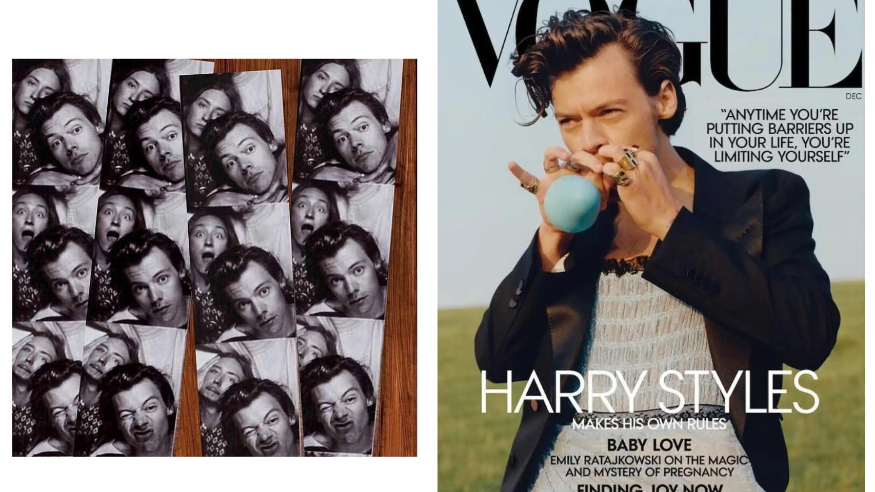 Harris Reed y el cantante Harry Styles en 2020 en su colaboración con Vogue.