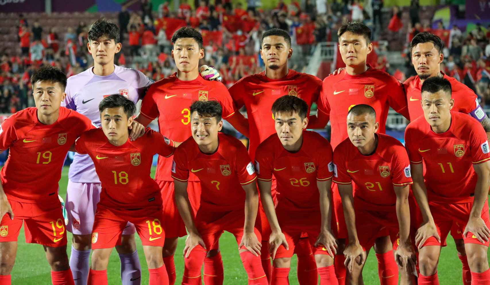 Equipo de China durante la Copa Asiática Qatar 2023, partido de fútbol del Grupo A entre la RP China y Tayikistán el 13 de enero de 2024 en el Estadio Abdullah Bin Khalifa en Doha, Qatar.
