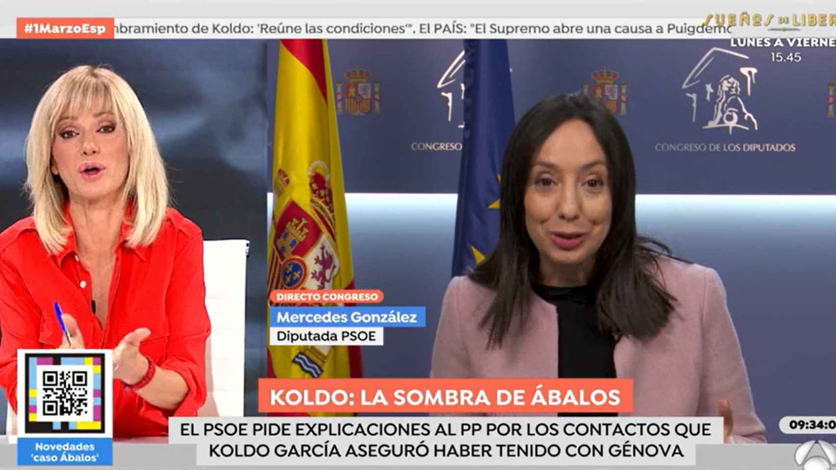 Susanna Griso, resignada, entrevista a Mercedes González (PSOE) en 'Espejo Público'.