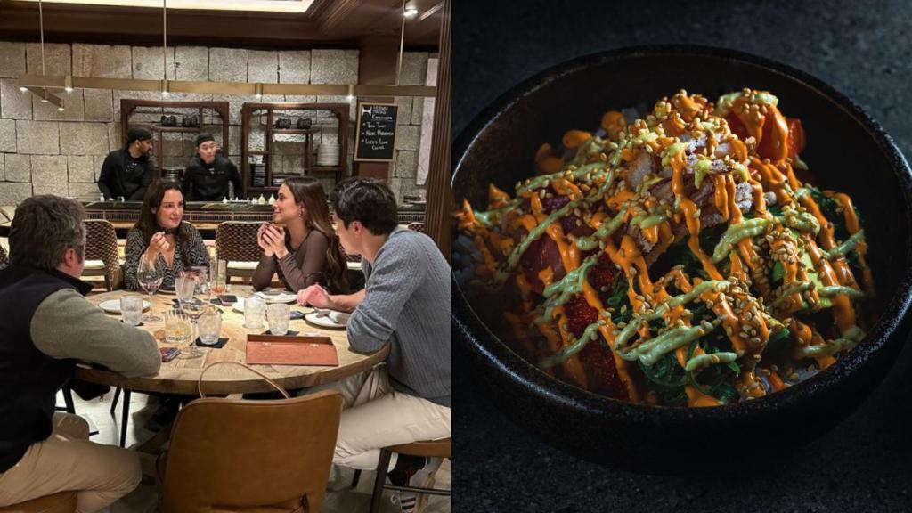 María Pombo junto a su familia en el restaurante de comida japonesa Hontaru.