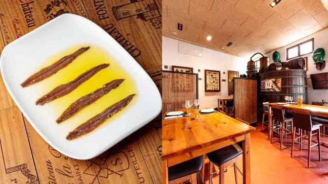 A la izquierda, un plato de anchoas del restaurante, y a la derecha, el interior del local valenciano.
