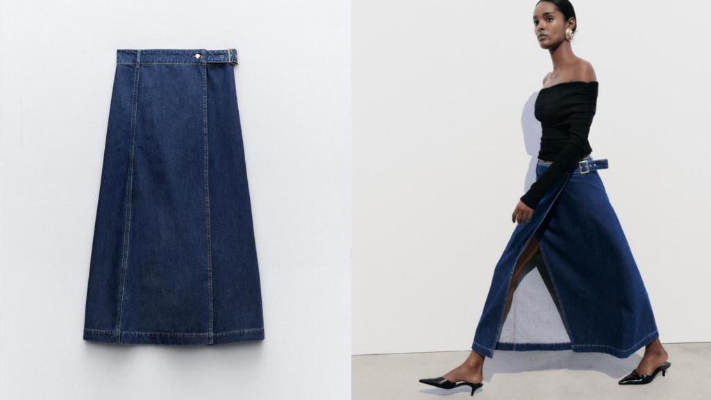 La falda midi vaquera de Zara que marca tendencia esta temporada.