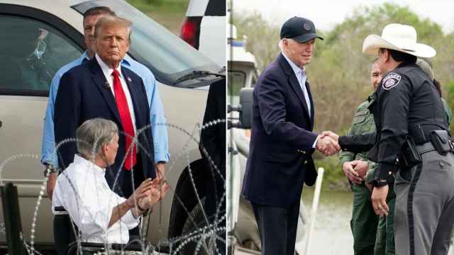 Donald Trump en en Eagle Pass y Joe Biden en Brownsville durante su visita a la frontera con México este jueves.