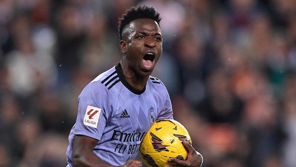 Vinicius celebra un gol frente al Valencia