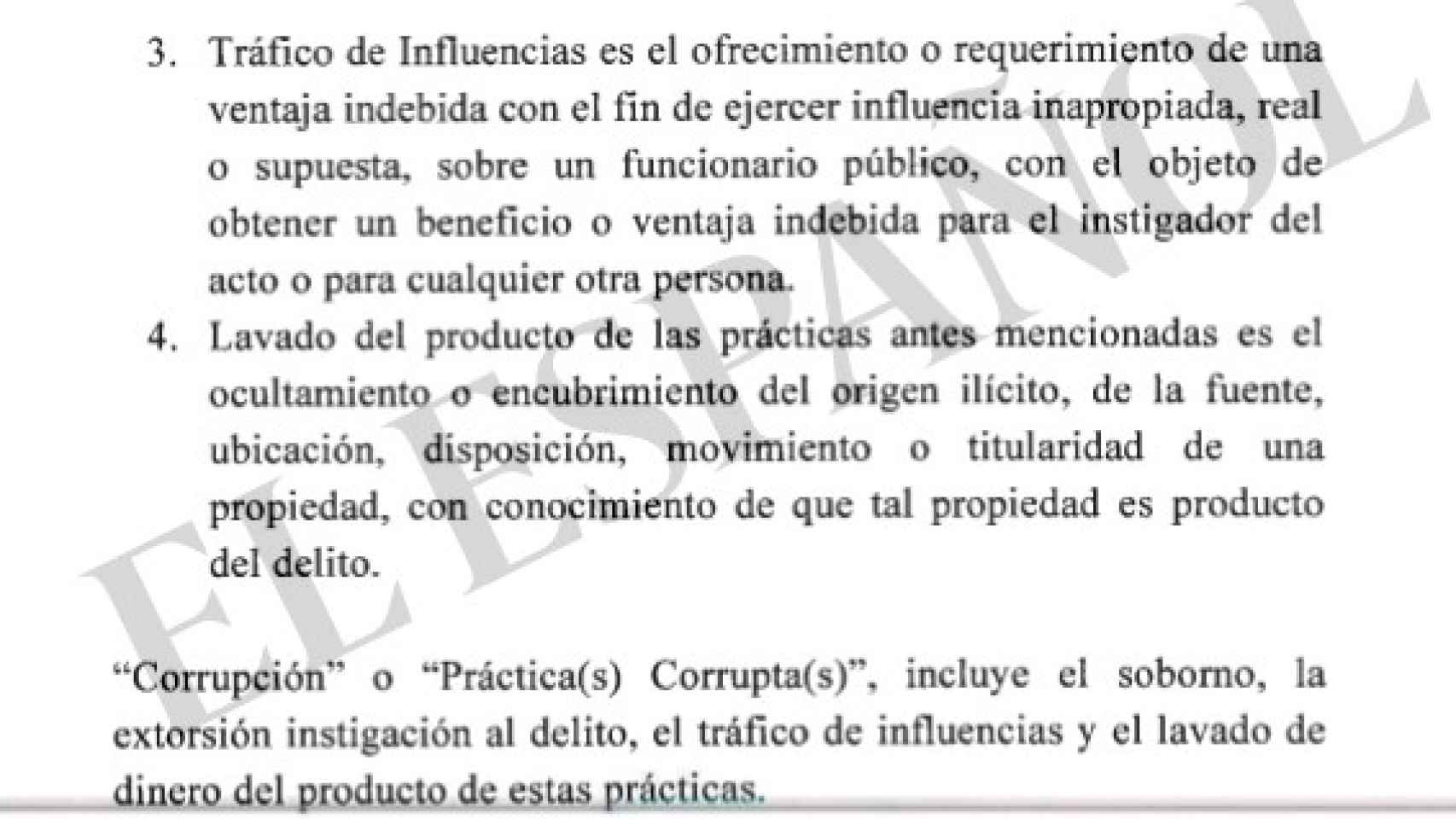 Tercero de los fragmentos de la cláusula anticorrupción firmada por Escorial y por Aldama.