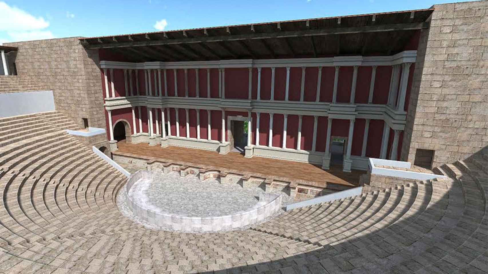 Reconstrucción idealizada del teatro romano de Acci