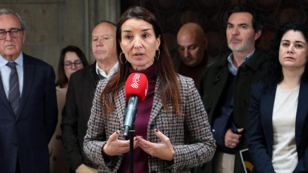 Merino después de la mesa de diálogo social este lunes en el Palau de la Generalitat. EE