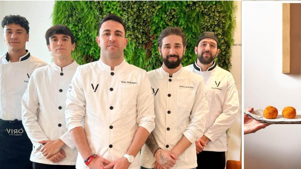 Equipo del VIRÓ de Guijuelo, en primer término Víctor Rodríguez, y las deliciosas croquetas de jamón ibérico