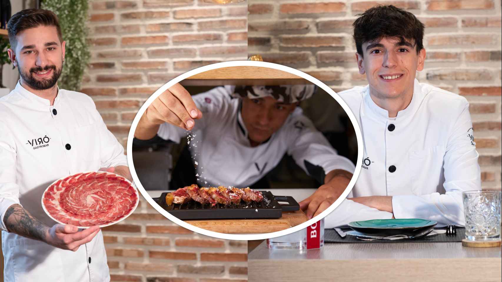 Equipo del VIRÓ: Andrés Rodríguez -encargado y cortador-, Pablo García -jefe de cocina- y Álvaro García -encargado de sala y terraza