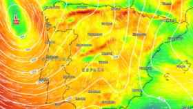 Imagen de los vientos previstos en la Península Ibérica durante esta semana.