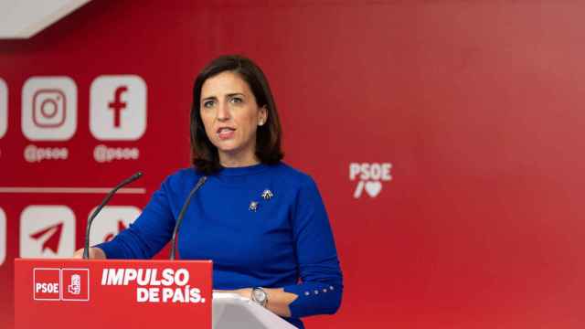 La portavoz del PSOE, Esther Peña, este lunes en la sede nacional del partido de la calle Ferraz, Madrid.