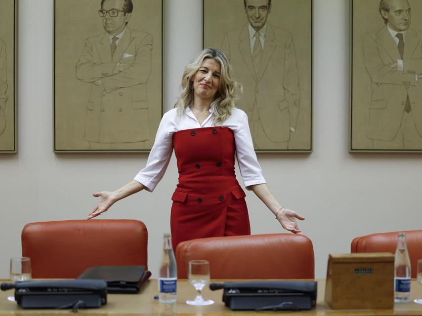 La vicepresidenta segunda y ministra de Trabajo, Yolanda Díaz, es una reunión del Grupo Parlamentario Plurinacional Sumar