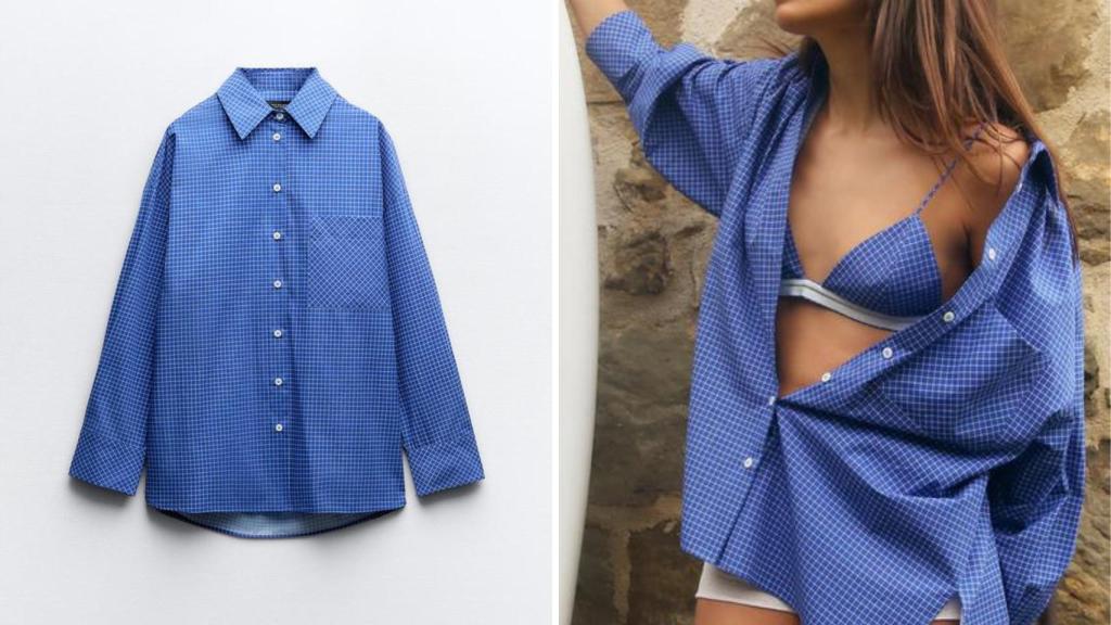 Camisa popelín cuadros, Zara.