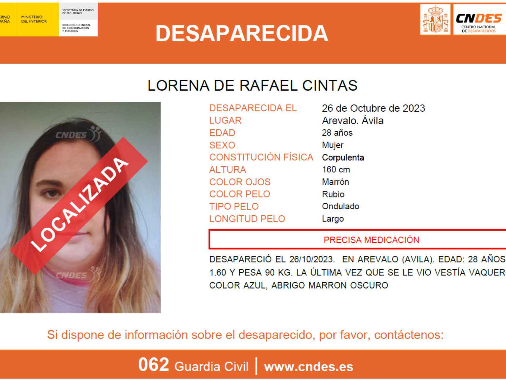 Lorena de Rafael ha sido localizada en Aveiro (Portugal)