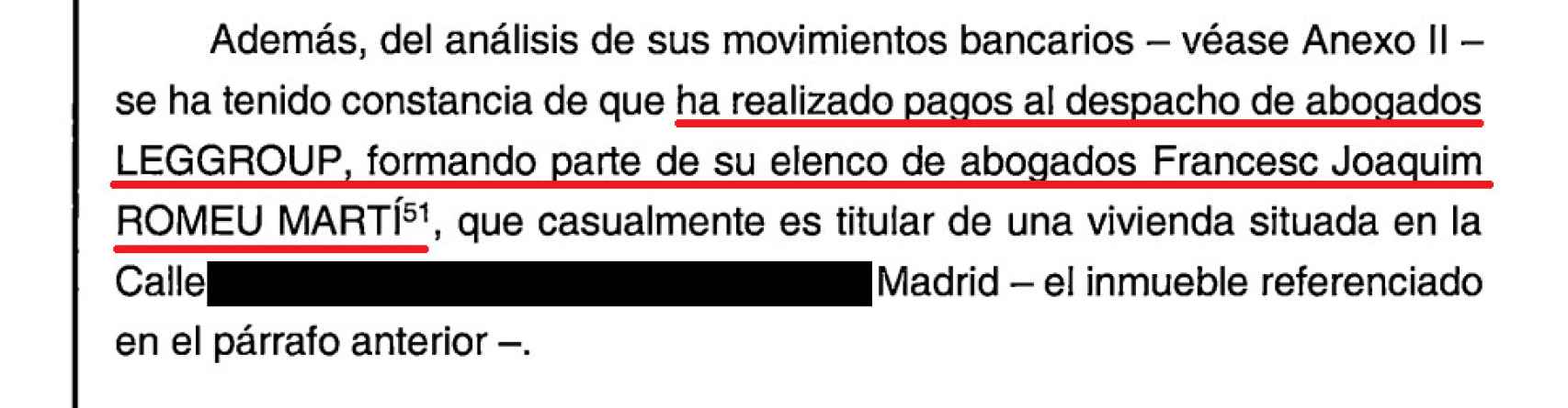 Fragmento del informe de la UCO que constata los pagos a Romeu Martí.